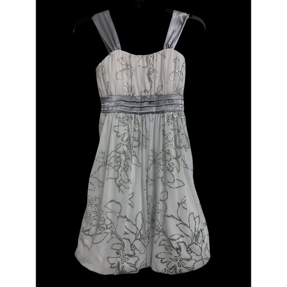 Speechless Girls 16 White Silver Floral Glitter Midi Dress Formal Evening - Picture 1 of 8